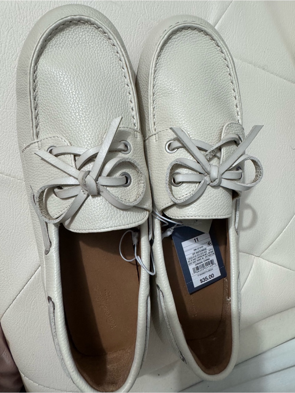 Women's Cream Leather Moccasin Loafers with Bow Accent